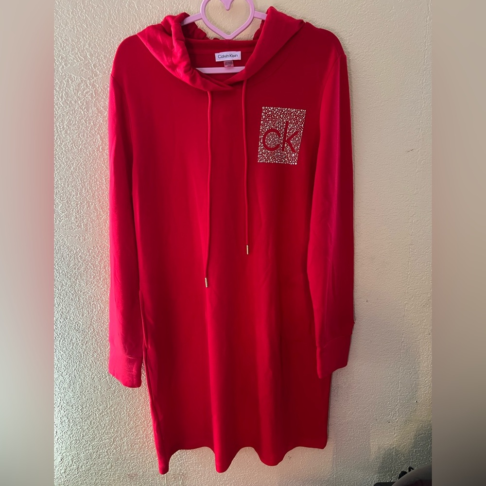 Calvin Klein Red Hoodie Dress size Large